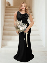 Trumpet/Mermaid Cowl Neck Sleeveless Ruched Plus Size Bridesmaid Dresses Black
