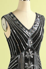 1920s Black and Silver Sequined Dress