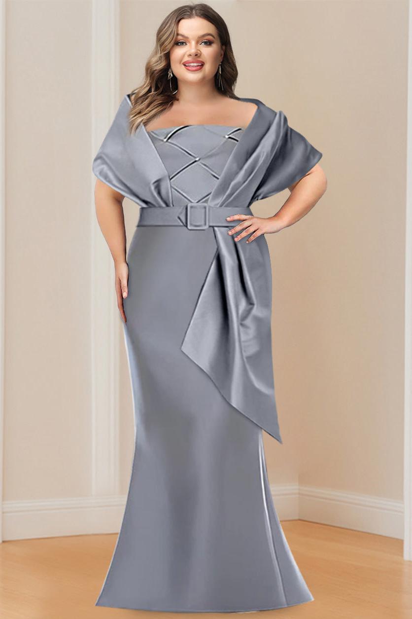 2-Piece Plus Size Floor-Length Mother of the Bride & Groom Wrap Dresses in Trumpet