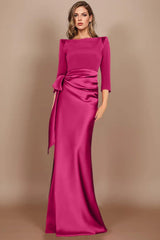 Sheath/Column Scoop 3/4 Length Sleeves Floor-Length Mother of the Bride Dresses with Bow