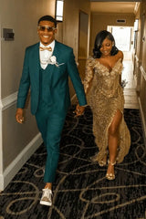 Gold Sweetheart Prom Dress Tulle Mermaid Formal Evening Dress with Beadings and Rhinestones