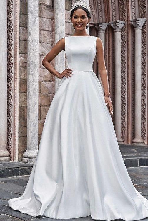 A-Line Back Hole Wedding Dresses With Pockets