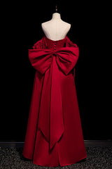 A Line Burgundy Prom Dress Long Satin Formal Evening Dress