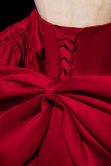 A Line Burgundy Prom Dress Long Satin Formal Evening Dress