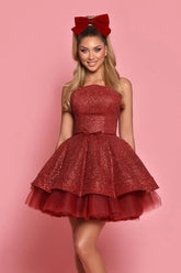 A Line Burgundy Strapless Graduation Dress Short Cocktail Dresses