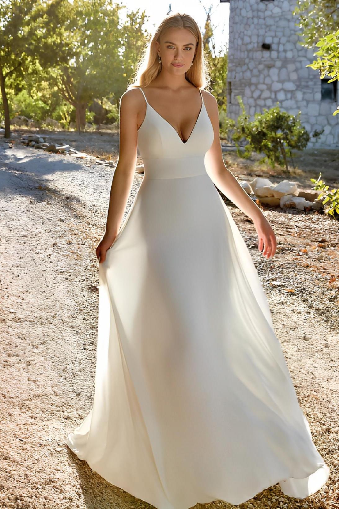 A-Line Chiffon Wedding Dresses With Court Train