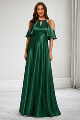 A-Line Cold Shoulder Sleeveless Floor-Length Maternity Bridesmaid Dresses