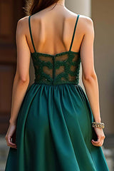 A Line Dark Green Wedding Guest Dress Satin Backless Long Formal Dress