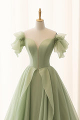 A Line Green Prom Dress Tulle Long Formal Gown Evening Dress