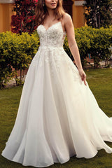 A-Line Organza Wedding Dresses with Lace Detail and Open Back