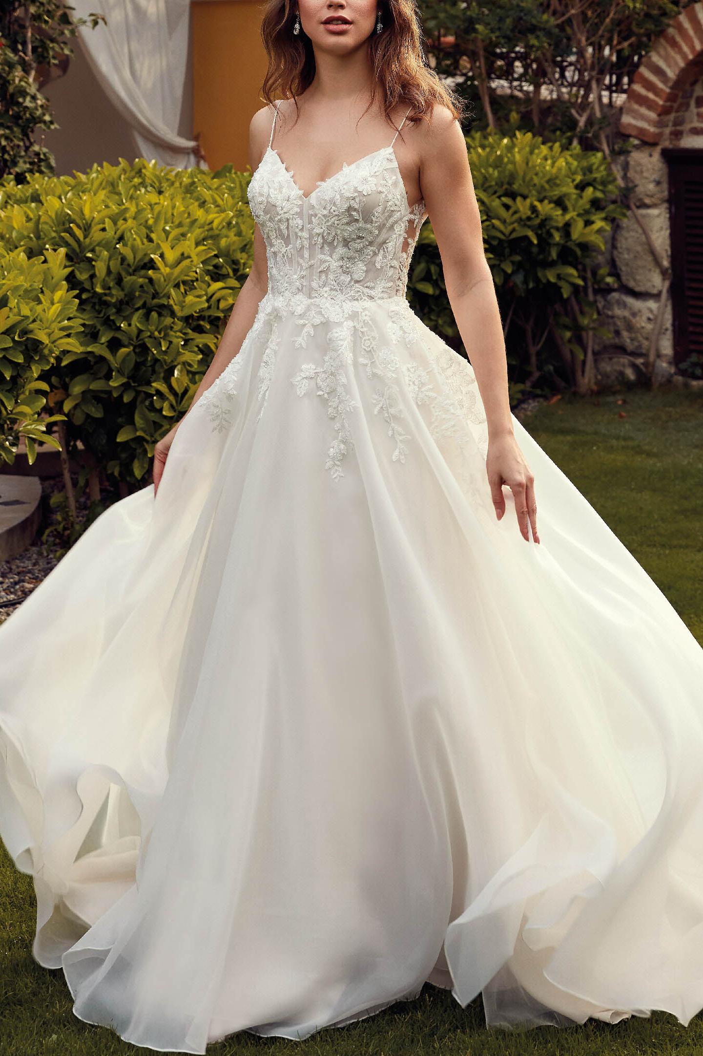 A-Line Organza Wedding Dresses with Lace Detail and Open Back