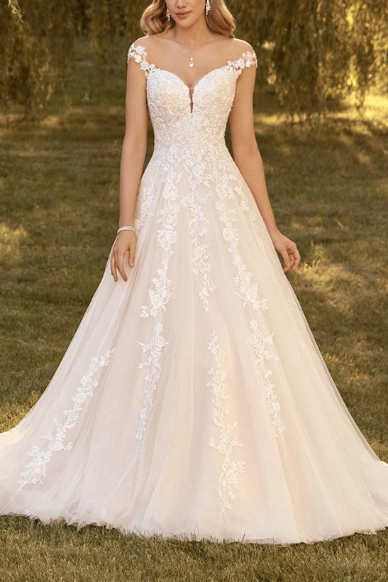 A-Line Princess Wedding Dress with Appliques Lace
