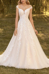 A-Line Princess Wedding Dress with Appliques Lace