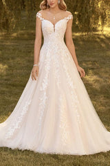 A-Line Princess Wedding Dress with Appliques Lace