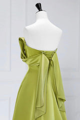A Line Prom Dress Off the Shoulder Satin Green Long Formal Dress Evening Dress