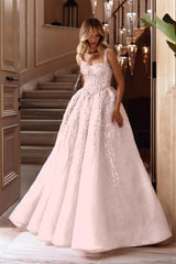 A Line Prom Dress Sleeveless Square Neck Evening Dress With Lace Appliques