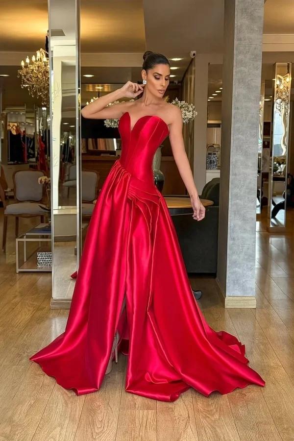 A Line Prom Dress Sleeveless Sweetheart Satin Evening Dress