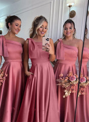 A Line Satin Bridesmaid Dresses With Pockets