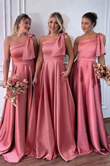 A Line Satin Bridesmaid Dresses With Pockets