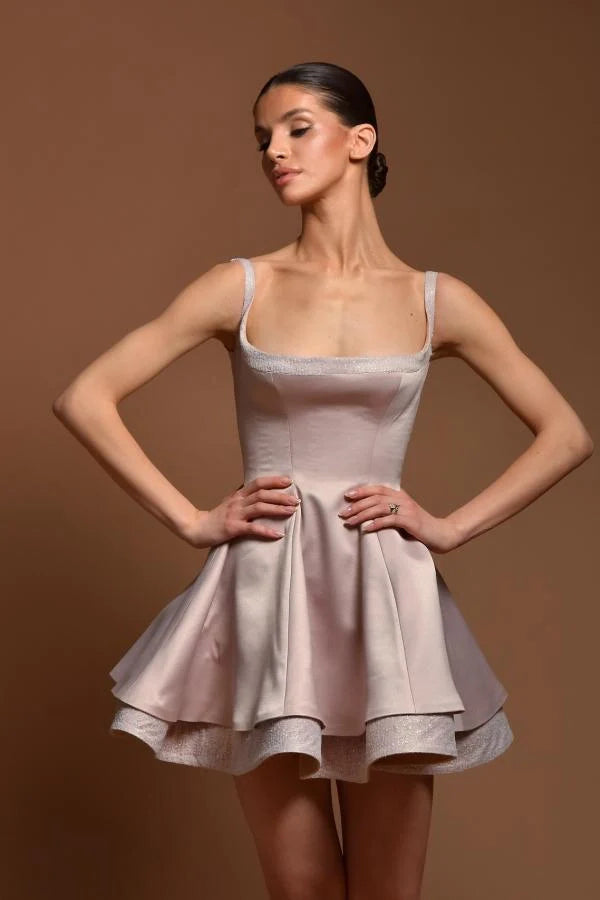 A Line Square Neck Graduation Dress Short Cocktail Dresses