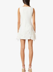 A Line Square Neckline Sleeveless Short Mini Satin Wedding Dress with Flower