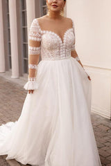 A-Line Sweetheart Long Sleeves Wedding Dresses for Plus Size