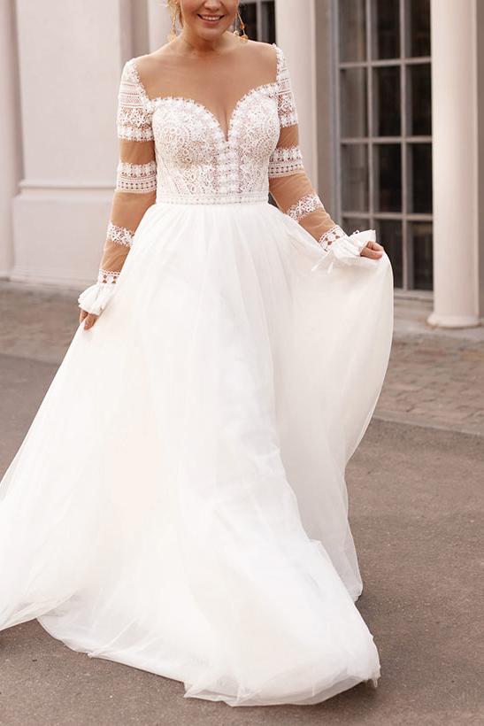 A-Line Sweetheart Long Sleeves Wedding Dresses for Plus Size