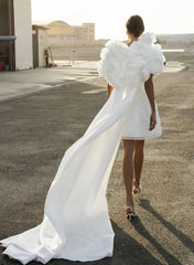 A Line Sweetheart Sleeveless Short Mini Detachable Taffeta Wedding Dress with Beading