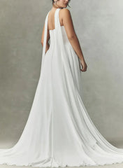 A Line Sweetheart Sleeveless Sweep Train Chiffon Wedding Dress with Pleats