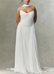 A Line Sweetheart Sleeveless Sweep Train Chiffon Wedding Dress with Pleats