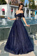 A Line Tulle Off The Shoulder Sleeveless Formal Dress With Appliques