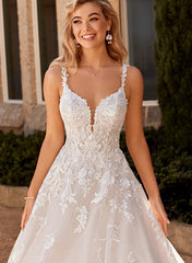 A-Line V-Neck Lace Wedding Dress