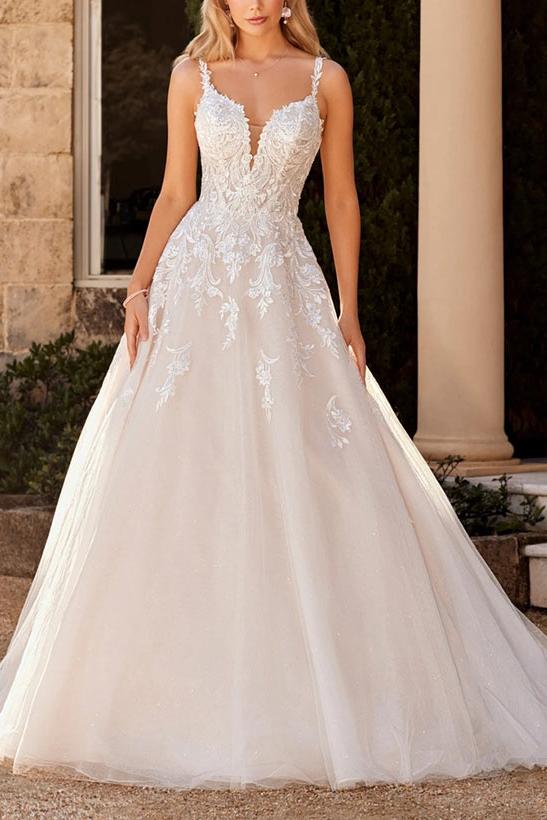 A-Line V-Neck Lace Wedding Dress