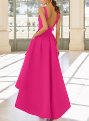 A Line V Neck Sleeveless Floor Length Satin Bridesmaid Dresses