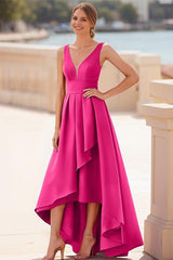 A Line V Neck Sleeveless Floor Length Satin Bridesmaid Dresses