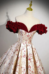 A Line Velvet Evening Dress Off the Shoulder Satin/Champagne Long Christmas Party Dress