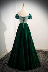 A Line Velvet Evening Dress Sequin Beaded Green Long Formal Christmas Party Dress