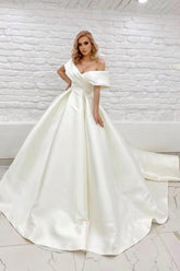 A Line Wedding Dress Off The Shoulder Ivory Sleeveless Bridal Gown