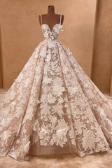 A Line Wedding Dress Spaghetti Straps Lace Appliques Sleeveless Bridal Gown