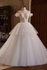 A Line Wedding Dress Sweetheart Neck Tulle Lace Light Champagne Long Evening Dress