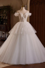 A Line Wedding Dress Sweetheart Neck Tulle Lace Light Champagne Long Evening Dress