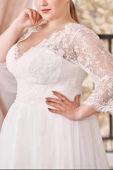 A-Line Wedding Dresses with Curve Lace Plunge Sleeves