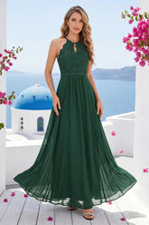 A-Line/Princess Crew Neck Keyhole Bridesmaid Dresses with Lace