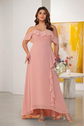 A-Line/Princess Off-the-Shoulder Plus Size Bridesmaid Dresses with Ruffles Dusty Rose