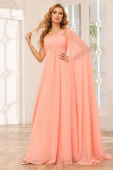 A-Line/Princess One-Shoulder Long Bridesmaid Dresses with Ruched