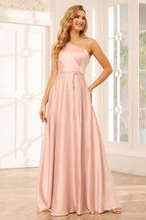 A-Line/Princess One-Shoulder Long Bridesmaid Dresses with Split Side & Sash