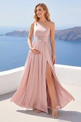 A-Line/Princess One-Shoulder Long Formal Dresses with Split Side