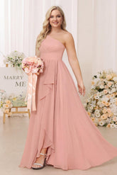 A-Line/Princess One-Shoulder Long Plus Size Bridesmaid Dresses With Split Side