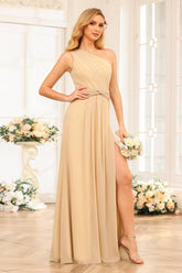 A-Line/Princess One-Shoulder Long Wedding Party Dresses with Split Side