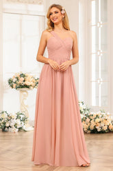 A-Line/Princess One-Shoulder Long Wedding Party Dresses with Split Side